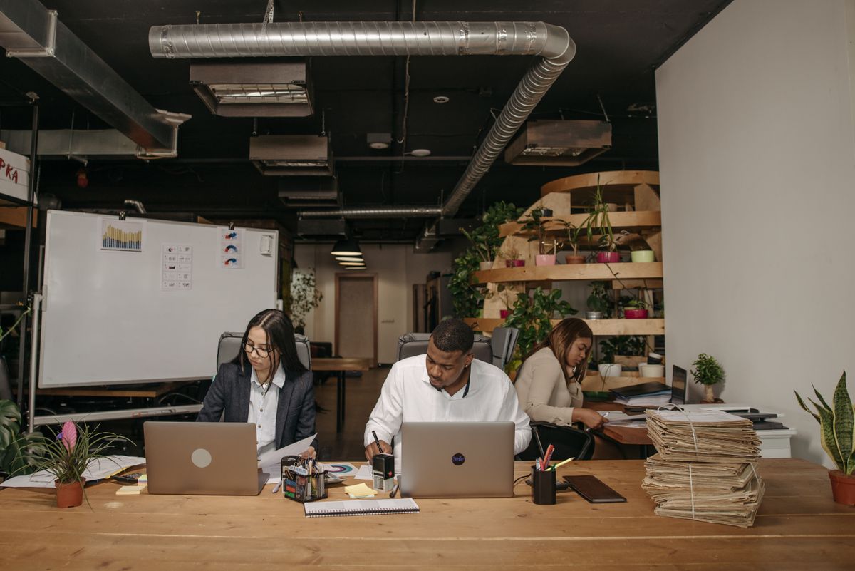 Team working together in an office