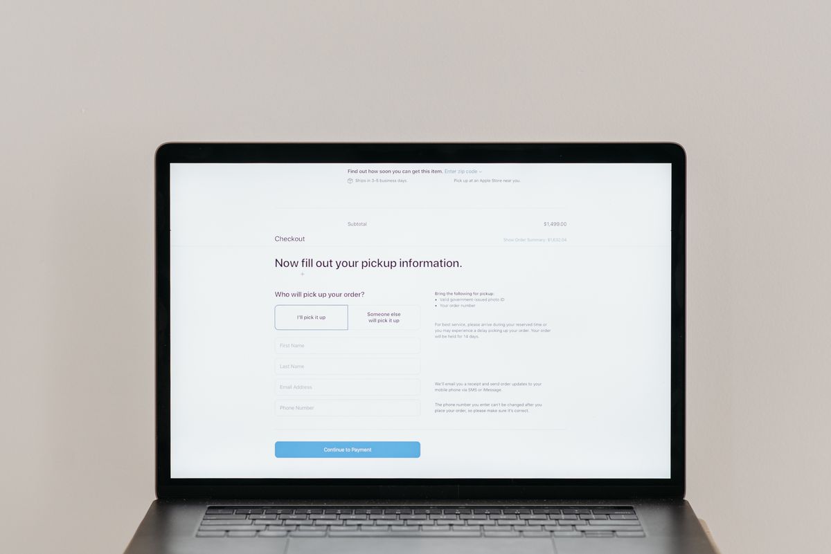 Laptop showing an online checkout form